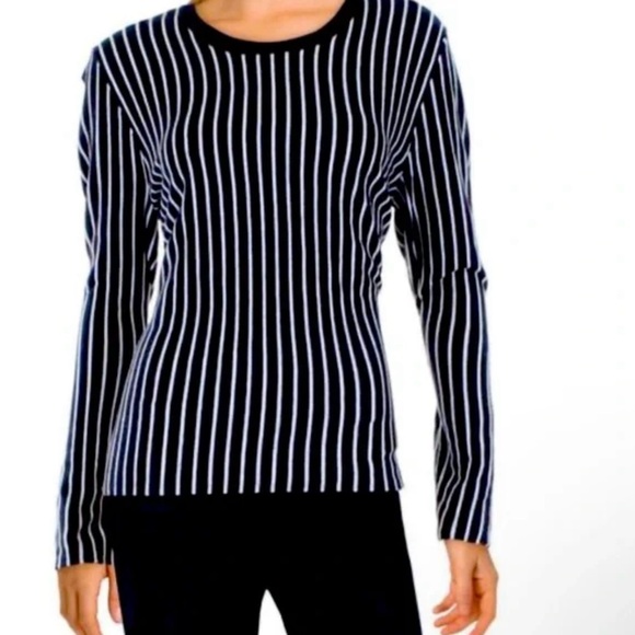 DKNY NW Navy and Ivory Striped Sweater Size XS NWT - Picture 1 of 8